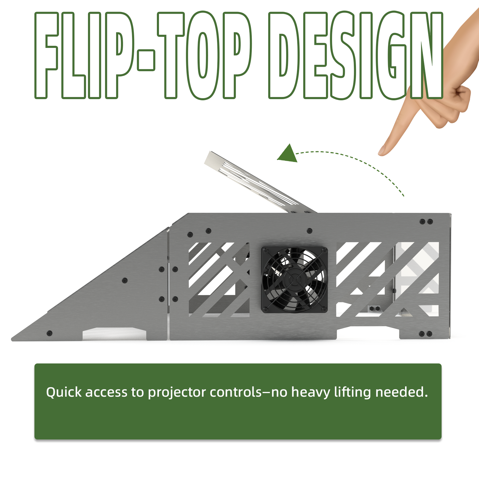 Hinged top lid open for easy access